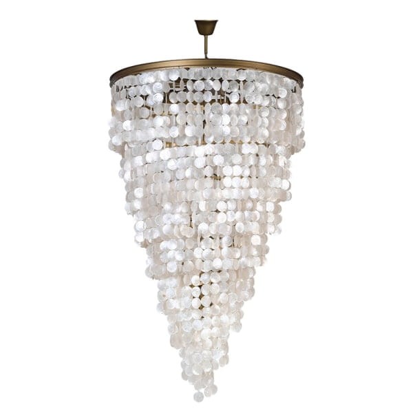 White Shells Large Chandelier 95x152 cm Spiral Natural Shells lamp with gold frame