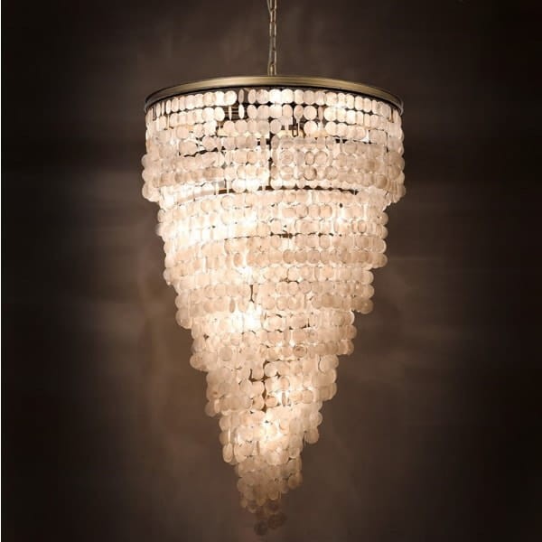White Shells Large Chandelier 95x152 cm Spiral Natural Shells lamp with gold frame