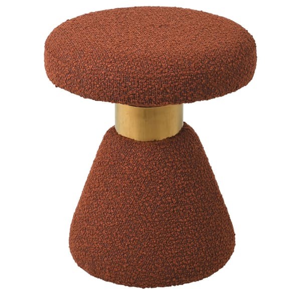 Rust bouclé stool with gold stainless steel ring