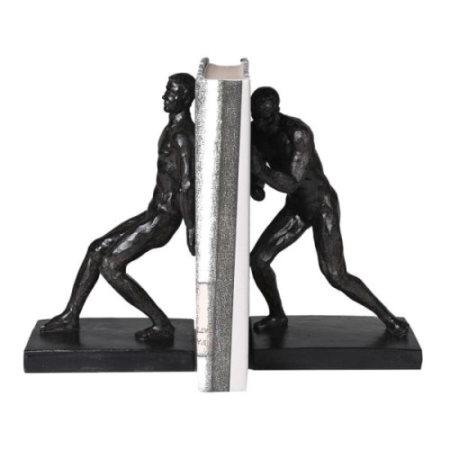 Men Sculptural Black Resin Bookends, 27 cm