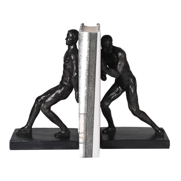 Men Sculptural Black Resin Bookends, 27 cm