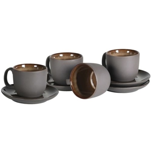 Sloane Stoneware Espresso Cup and Saucer Set – Set of 4 in Grey and Brown