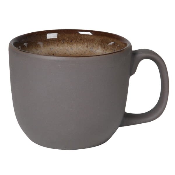 Grey and brown stoneware espresso cups with saucers