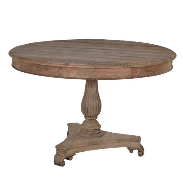 Garda Round Wooden Dining Table 120 cm reclaimed pine wood single-legged table
