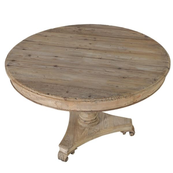 Reclaimed pine dining table with sculpted base