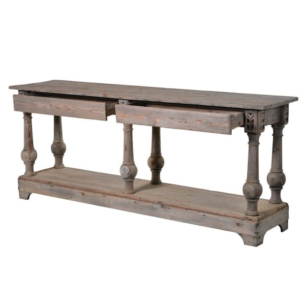 Garda Reclaimed Wood Console Table – 202.5 cm with Two Shelves and Handcrafted Detailing