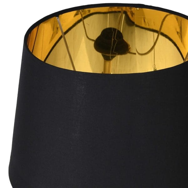 Art deco table lamp with gold base and black shade