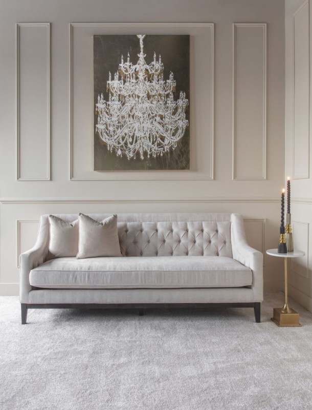 Cheval Ivory 3-Seater Sofa 200 cm – Fabric Upholstery with Decorative Buttons and Stitching