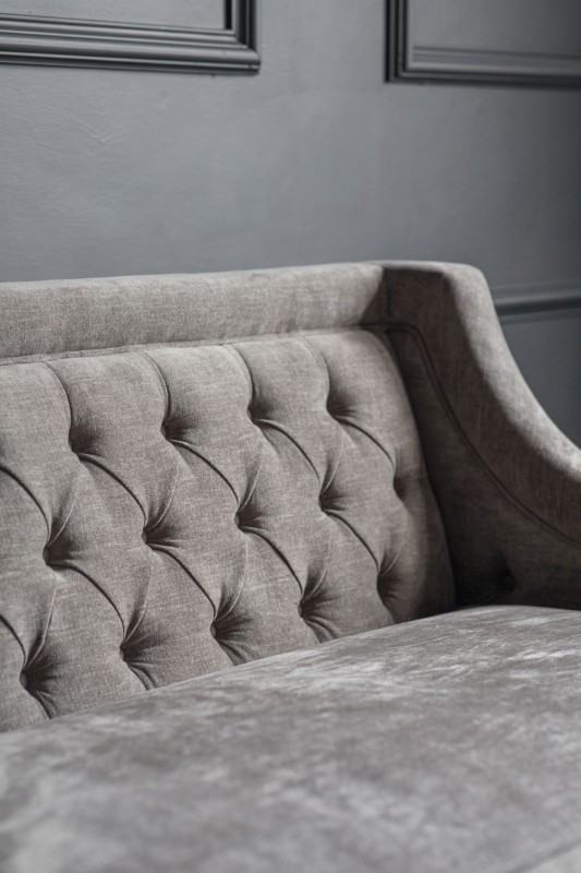 Cheval Grey 3-Seater Sofa 200 cm – Upholstered Fabric with Decorative Buttons and Stitching