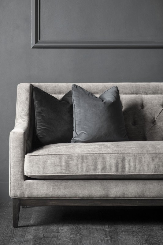 Cheval Grey 3-Seater Sofa 200 cm – Upholstered Fabric with Decorative Buttons and Stitching