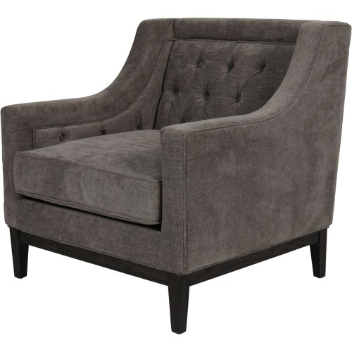 Cheval Grey Upholstered Armchair with Dark Wood Frame