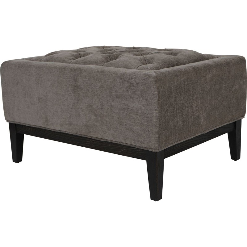 Large grey footstool with a dark wooden frame