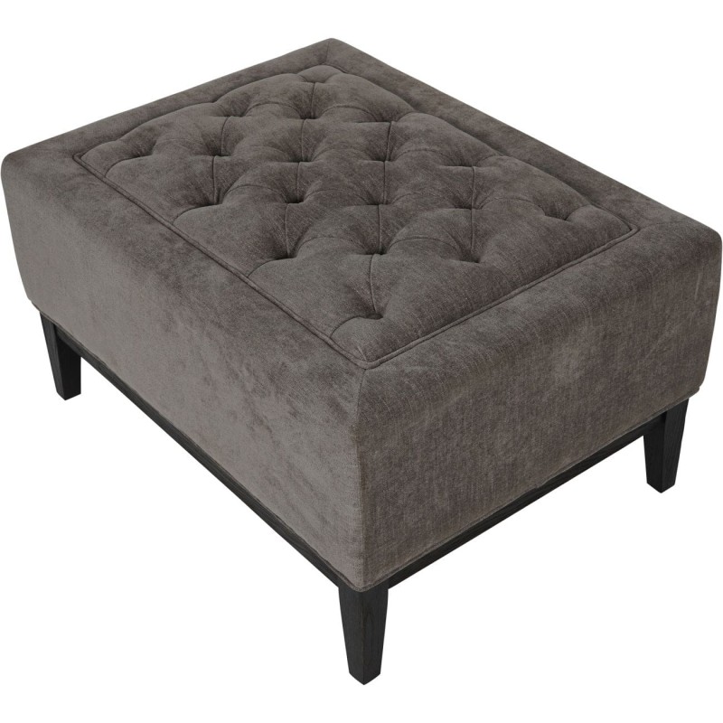 Large grey footstool with a dark wooden frame