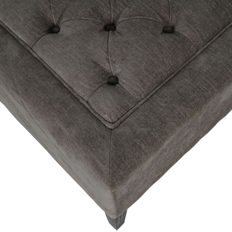Large grey footstool with a dark wooden frame