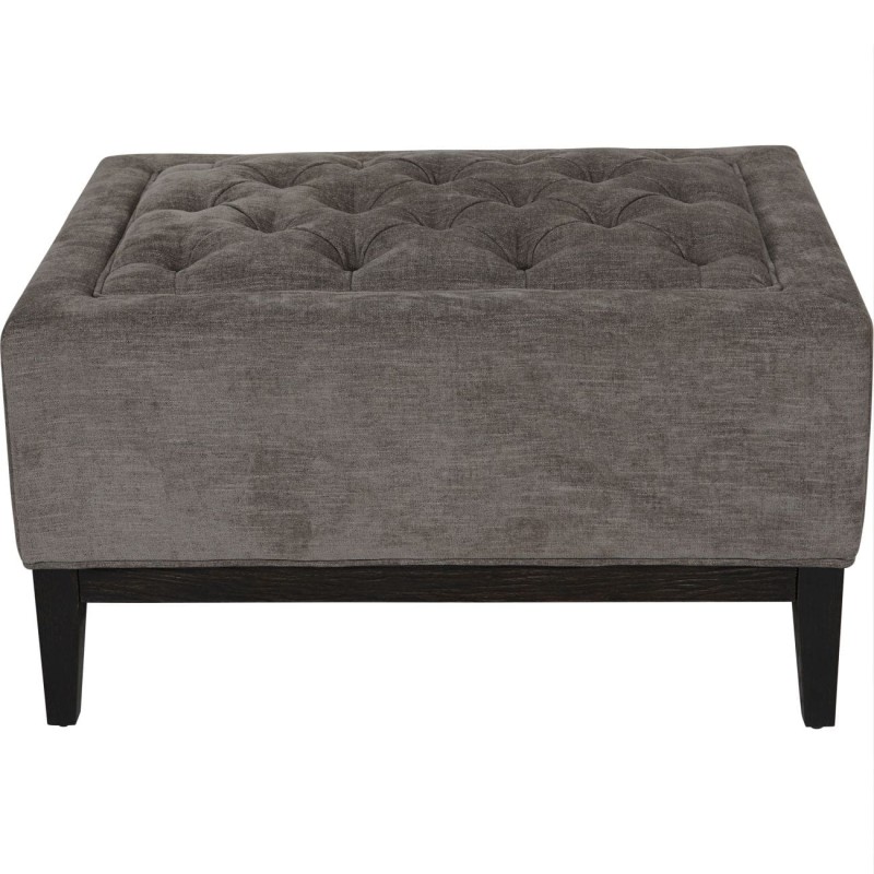 Large grey footstool with a dark wooden frame