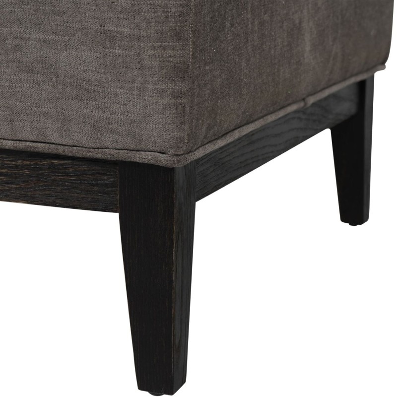 Large grey footstool with a dark wooden frame