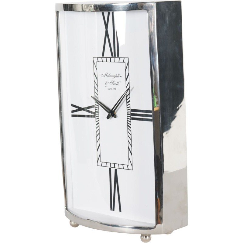 Steel Mantel Clock Oracle, 54 cm Height, White Dial, Silver Finish
