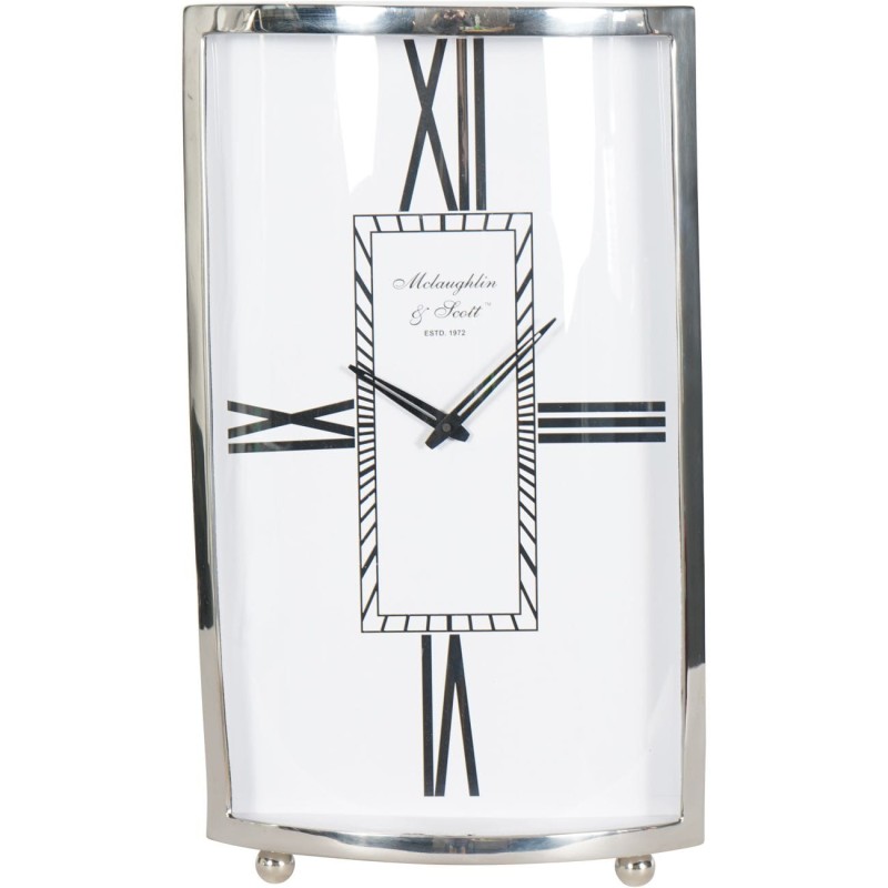Steel Mantel Clock Oracle, 54 cm Height, White Dial, Silver Finish