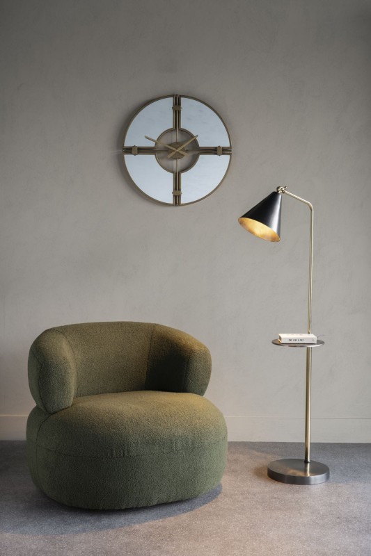 Modern floor lamp with shelf for a living room