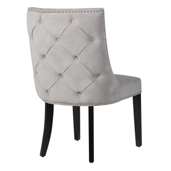 Savile Grey Dining Chair Chrome Studded Button Back Chair