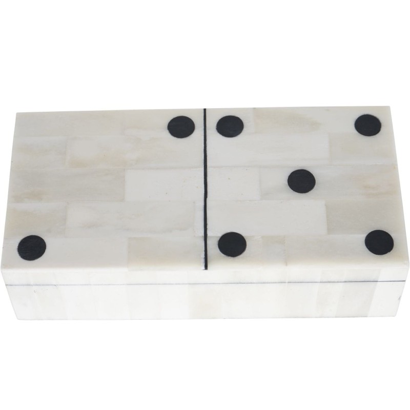 Bone Inlay domino set measuring 18 × 9 × 5 cm