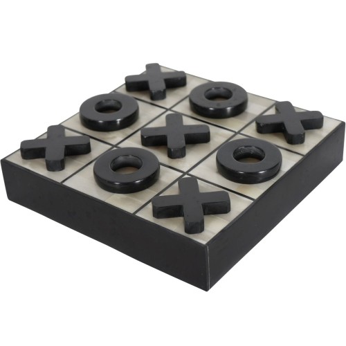 Sloane Decorative Noughts and Crosses Game 20 cm – Black and Cream Resin with Natural Buffalo Bone