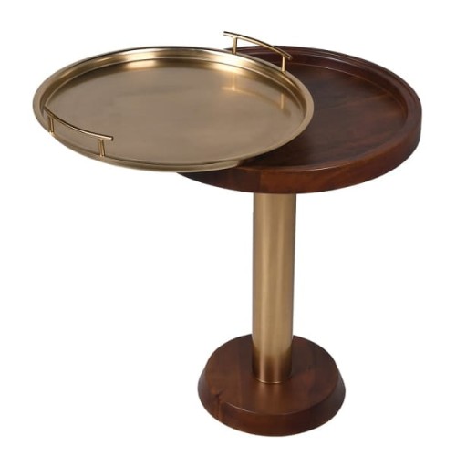 Rochester Mango Wood Side Table 65 cm – Gold Tray Top