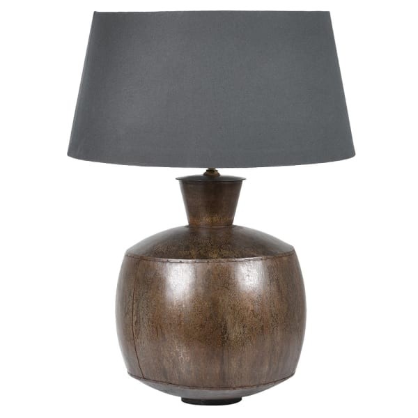 Large brown table lamp with grey shade measuring 75 cm high