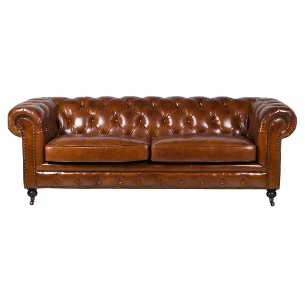 Chesterfield Leather Sofa in Brown 3-seater 224 cm - Brown Leather