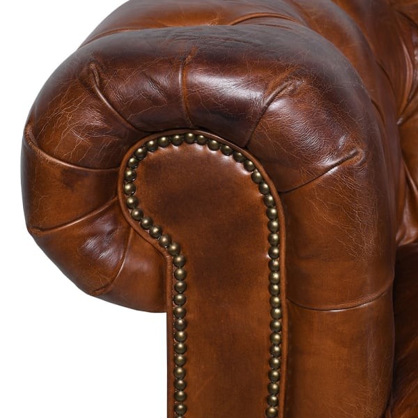 Chesterfield Leather Sofa in Brown 3-seater 224 cm - Brown Leather