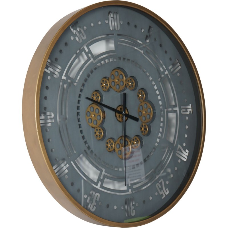 Grey wall clock with gold metal frame