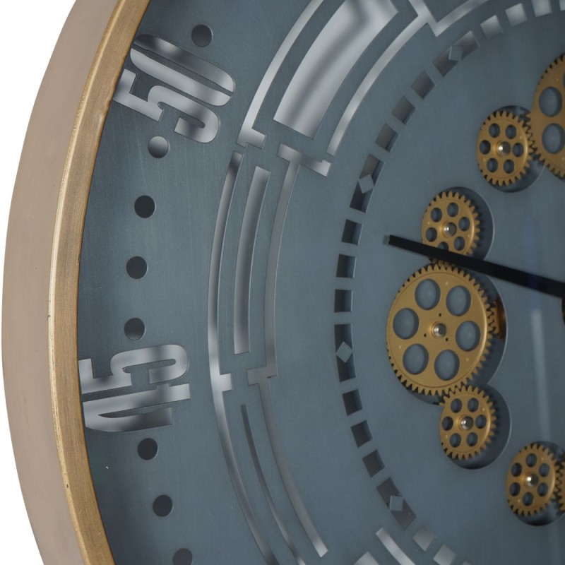 Gold decorative cogs on a grey clock face