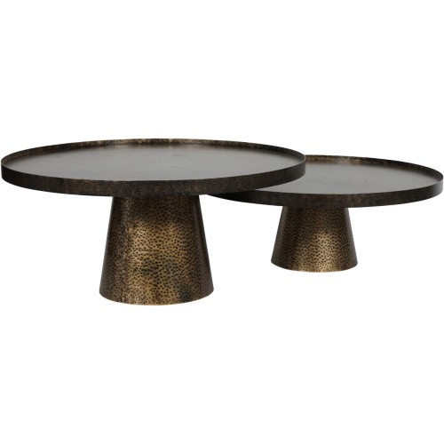 Belgrave Iron Coffee Tables – Set of 2 Round Hammered Iron Tables in Antique Gold
