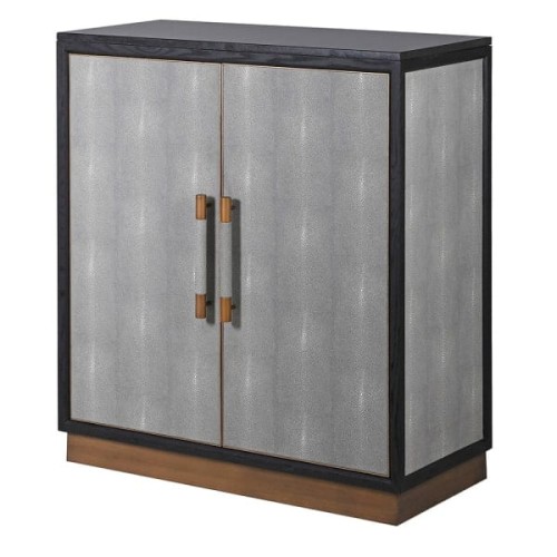 Enderby II Low Two-Door Drinks Cabinet in Grey Shagreen and Oak, 111cm