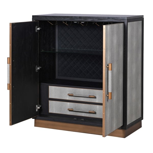 Enderby II Low Two-Door Drinks Cabinet in Grey Shagreen and Oak, 111cm