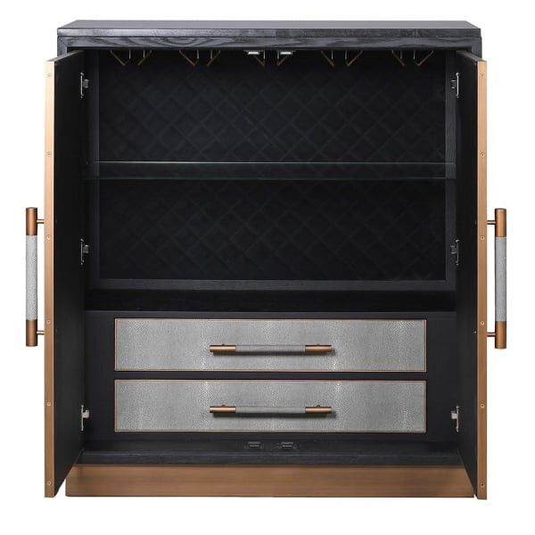 Enderby II Low Two-Door Drinks Cabinet in Grey Shagreen and Oak, 111cm