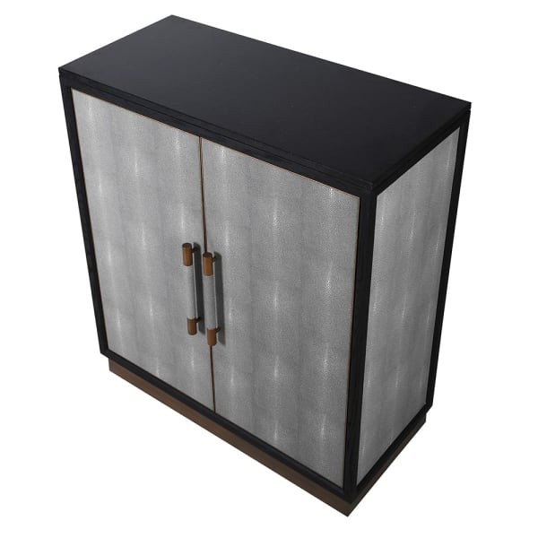 Enderby II Low Two-Door Drinks Cabinet in Grey Shagreen and Oak, 111cm