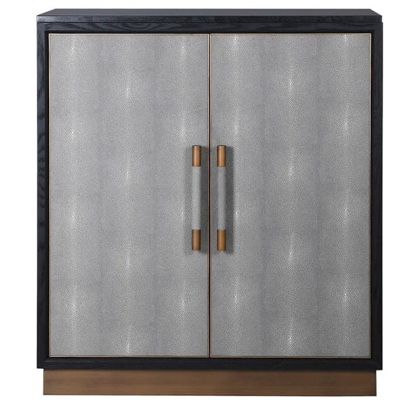 Enderby II Low Two-Door Drinks Cabinet in Grey Shagreen and Oak, 111cm