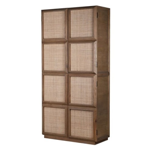 Squares Tall Brown Oak Cabinet with Transparent Doors, 206cm
