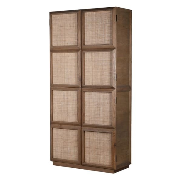 Squares Tall Brown Oak Cabinet with Transparent Doors, 206cm