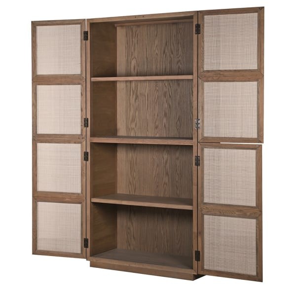 Squares Tall Brown Oak Cabinet with Transparent Doors, 206cm