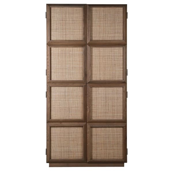 Squares Tall Brown Oak Cabinet with Transparent Doors, 206cm