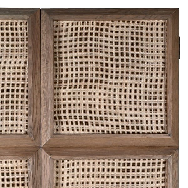 Squares Tall Brown Oak Cabinet with Transparent Doors, 206cm