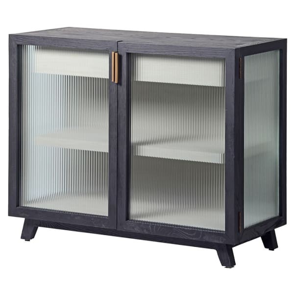 Linton Oak Two-Door Sideboard with Fluted Glass and Iron Accents, 105 x 87cm