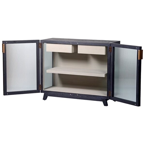 Linton Oak Two-Door Sideboard with Fluted Glass and Iron Accents, 105 x 87cm