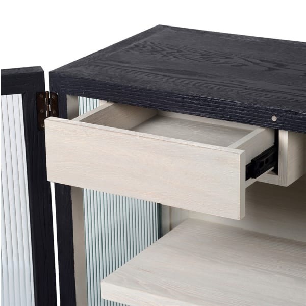 Linton Oak Two-Door Sideboard with Fluted Glass and Iron Accents, 105 x 87cm