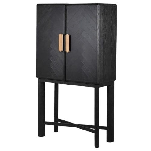 Luxury Black Oak Bar Cabinet 180 cm with Navy Velvet Interior