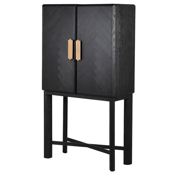 Luxury black oak bar cabinet 180 cm with brass details