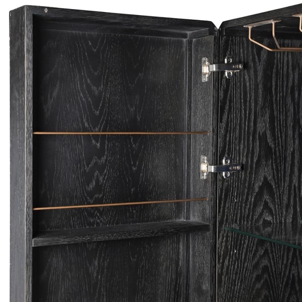 Luxury Black Oak Bar Cabinet 180 cm – Navy Velvet Interior & Brass Details