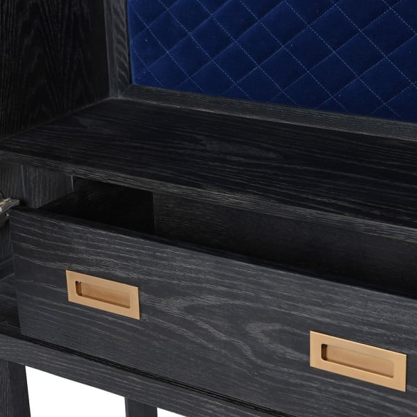 Luxury Black Oak Bar Cabinet 180 cm – Navy Velvet Interior & Brass Details